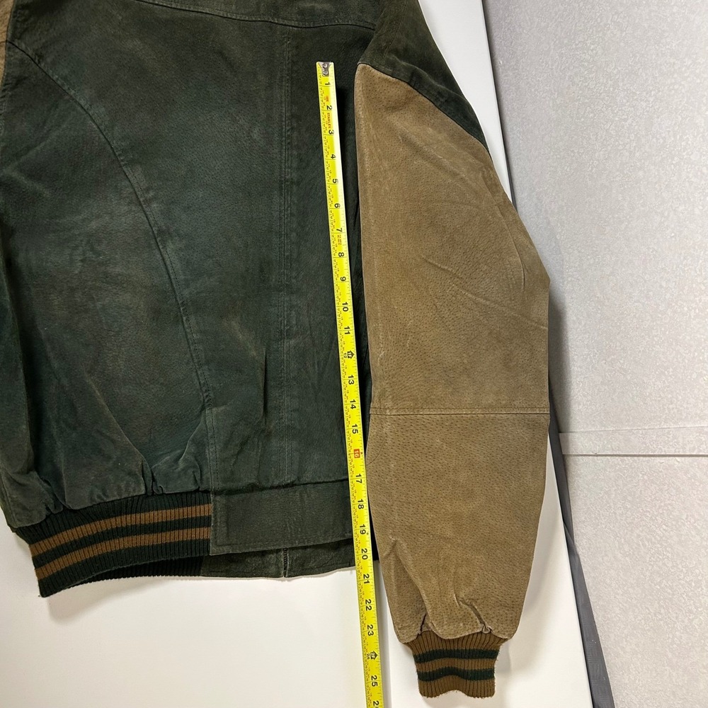 genuine‎ suede preppy tan green bomber varsity jacket avalanche size xl - Picture 9 of 12